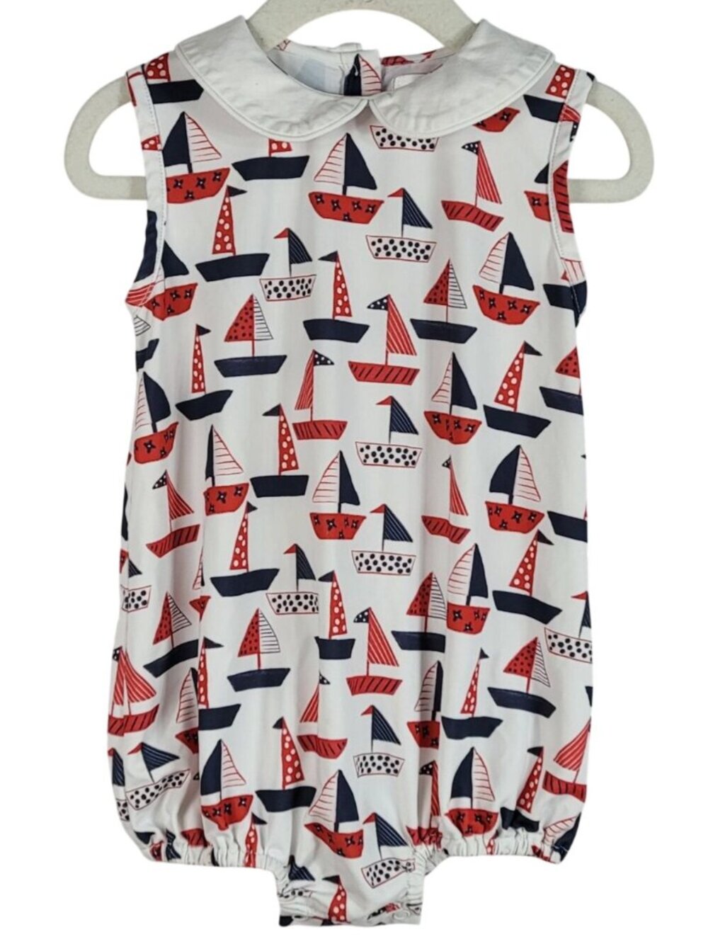 Cecil and Lou Sailboats Bubble Romper Red White Blue 12M Sleeveless Patriotic